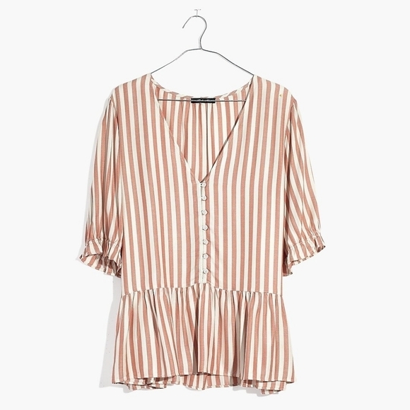 Madewell Courtyard Ruffle-Hem Top in Stripe size small - Picture 4 of 9